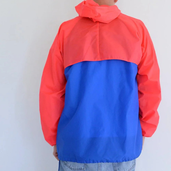 Vintage Pch Neon Orange Blue Waterproof Nylon Hooded Half Zip Windbreaker Jacket - Picture 2 of 10